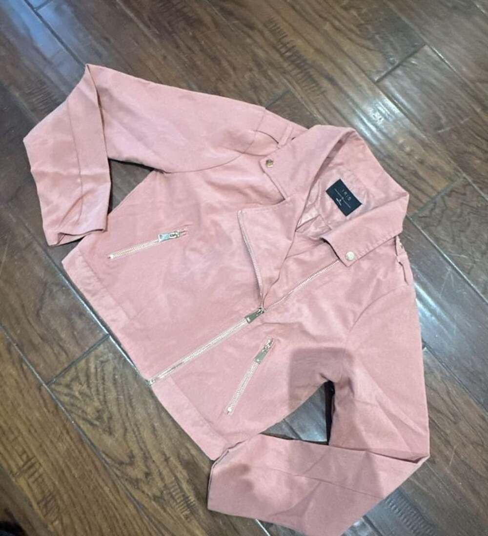 Iris Moto Jacket Size S Pink Faux Suede Biker Cropped Zip